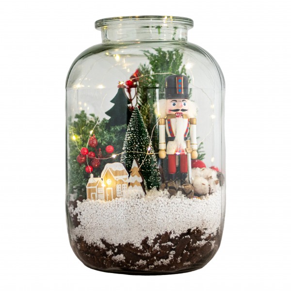 Christmas glass vase with nutcracker (L)